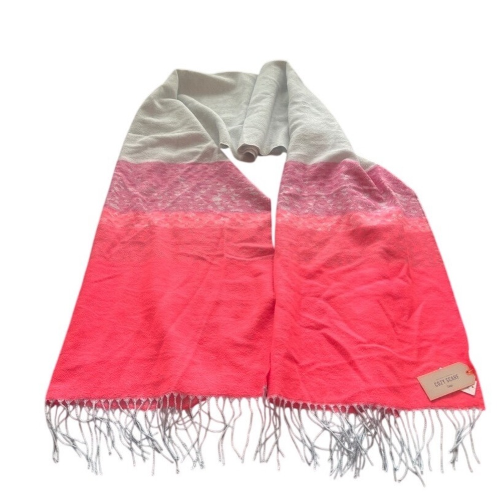 NWT Gap Cozy Scarf Neon Pink Colorblock Fringe Winter Scarf New With Tags